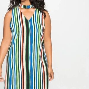 Eloquii Plus Size 22 Sleeveless Vertical Stripe Knee‎ to Midi Length Shift Dress